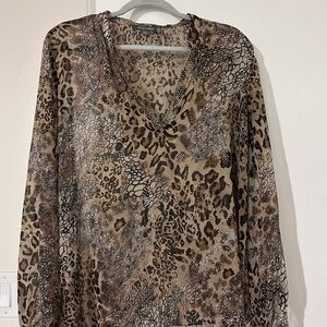 Animal Print V-Neck Blouse